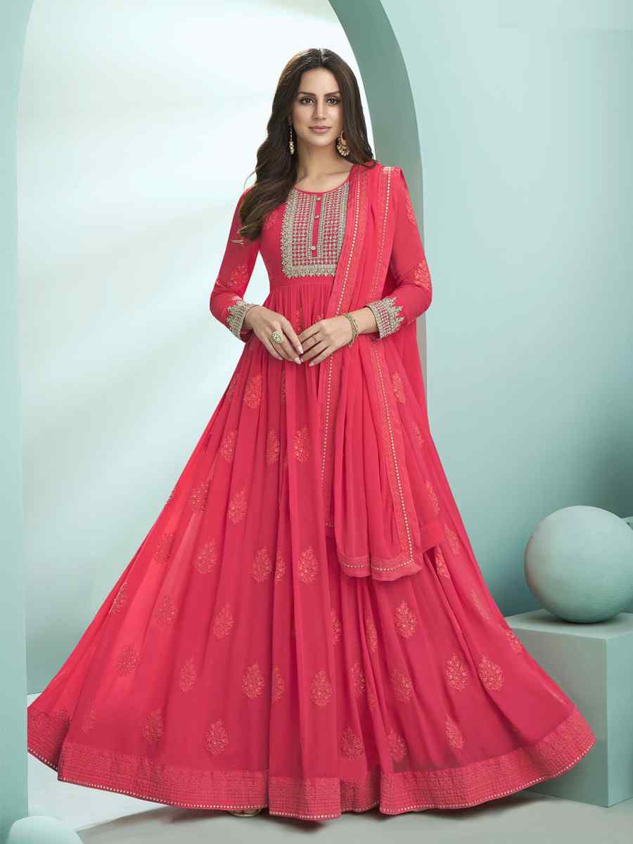 Pink Faux Georgette Embroidered Festival Party Anarkali Salwar Kameez