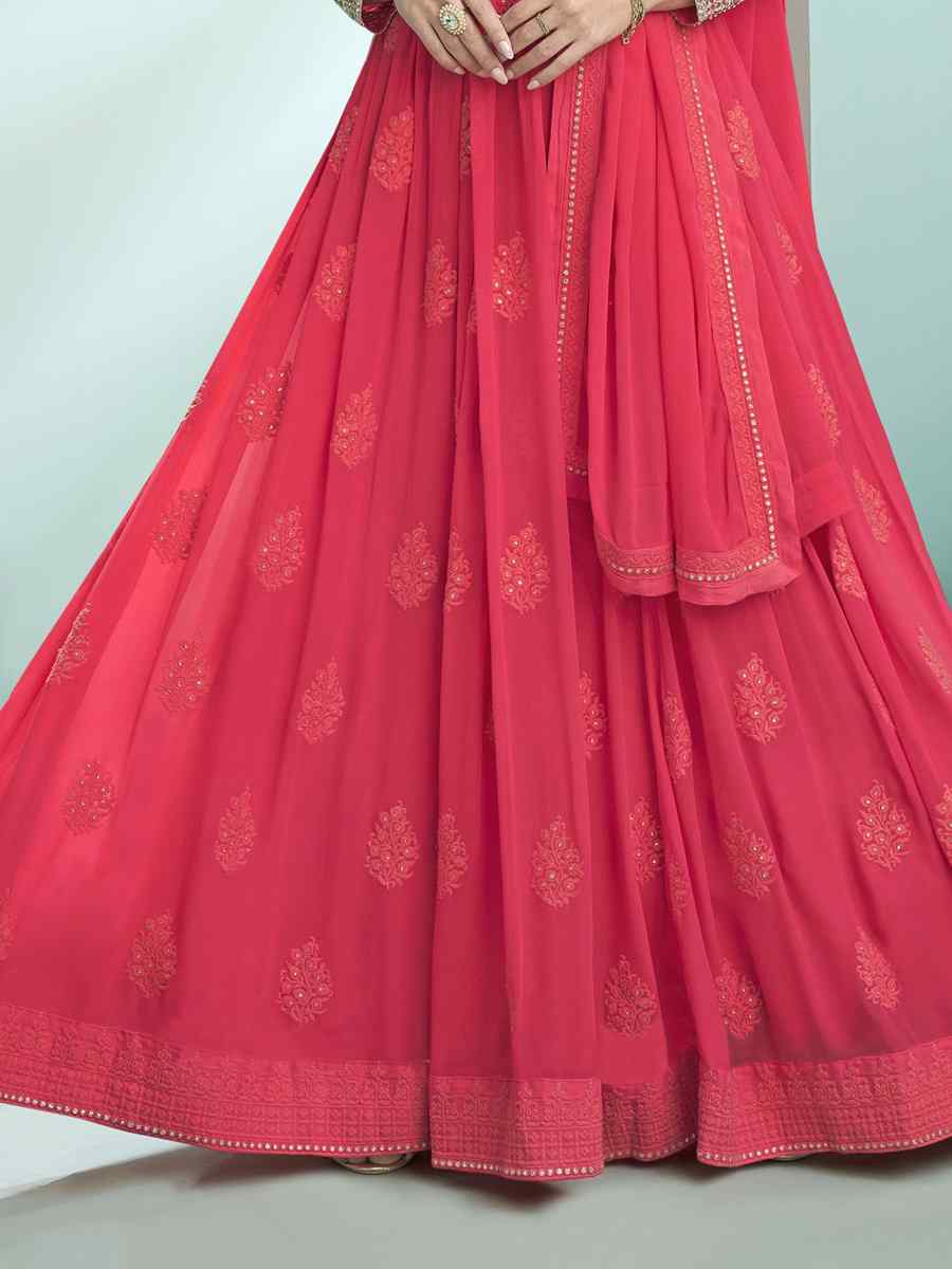 Pink Faux Georgette Embroidered Festival Party Anarkali Salwar Kameez