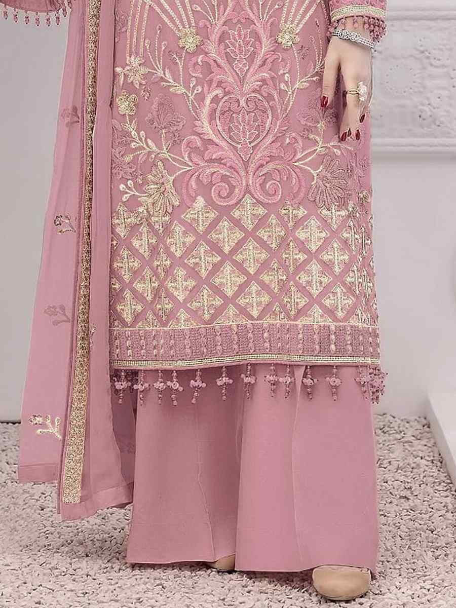 Pink Faux Georgette Embroidered Festival Party Palazzo Pant Salwar Kameez