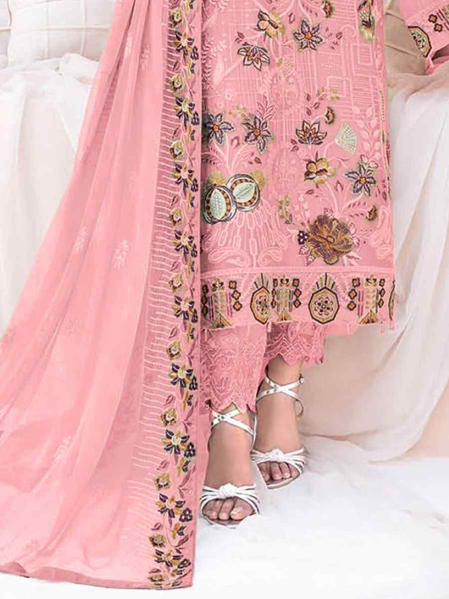 Pink Faux Georgette Embroidered Festival Party Pant Salwar Kameez