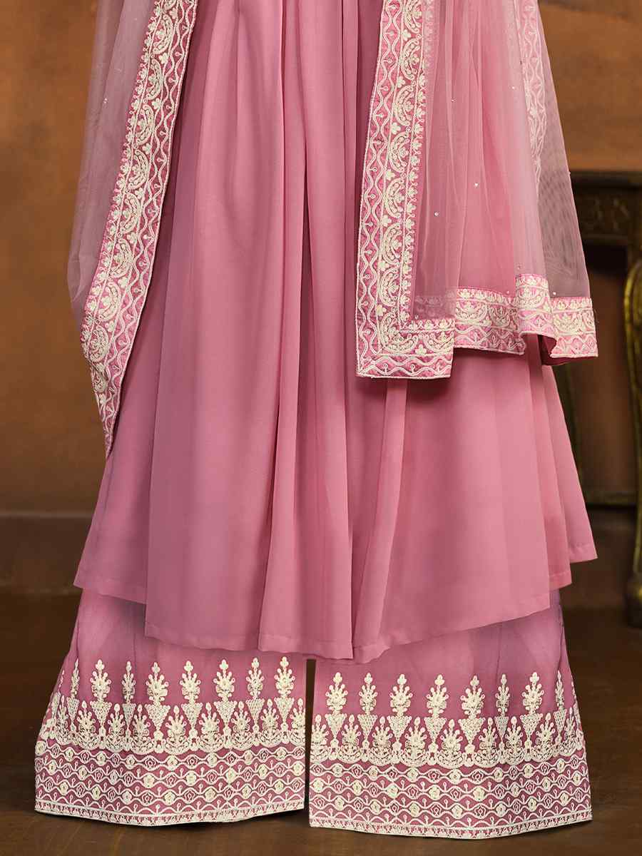 Pink Faux Georgette Embroidered Festival Wedding Anarkali Salwar Kameez