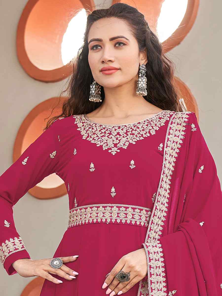 Pink Faux Georgette Embroidered Festival Wedding Anarkali Salwar Kameez