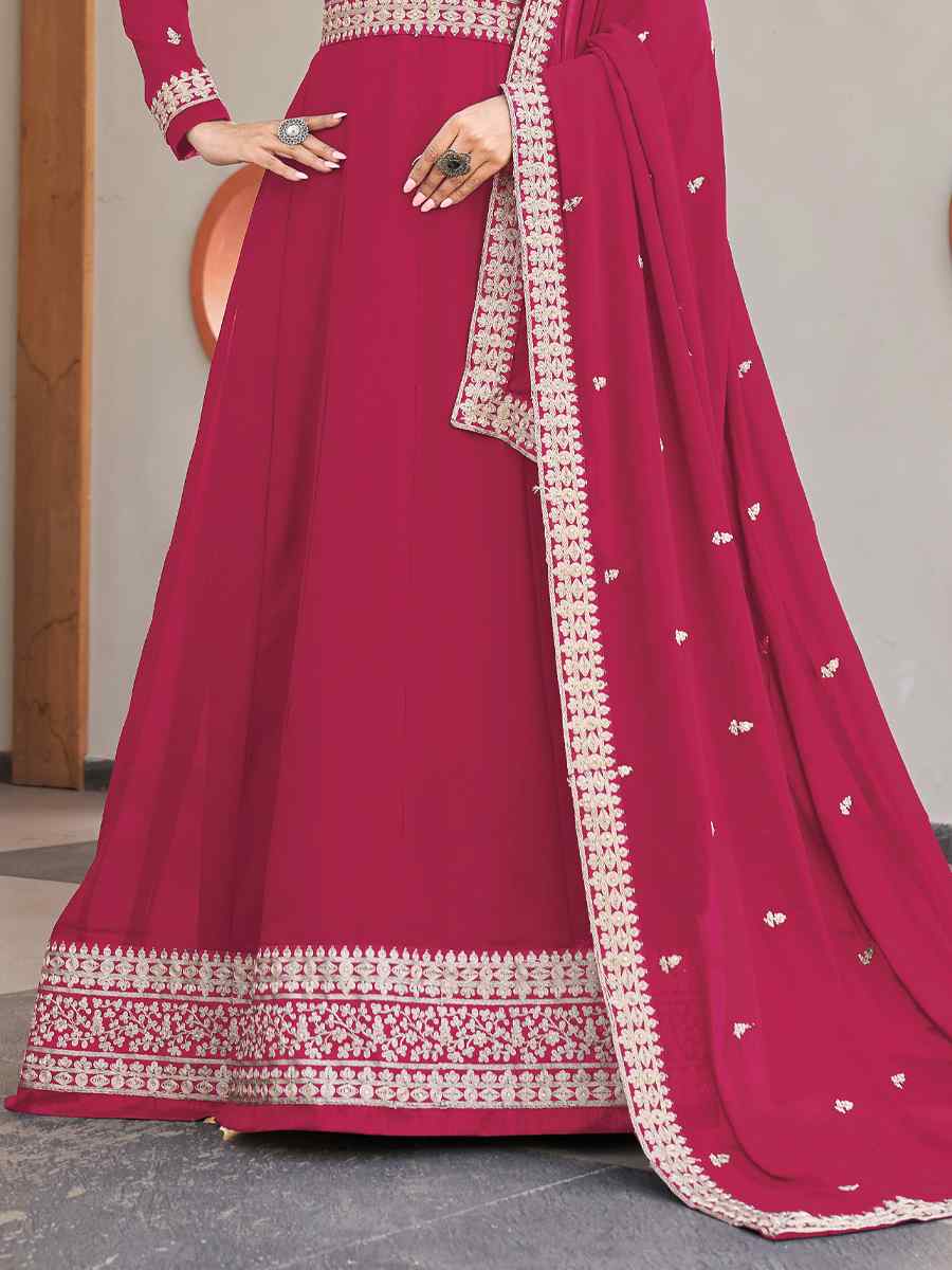 Pink Faux Georgette Embroidered Festival Wedding Anarkali Salwar Kameez