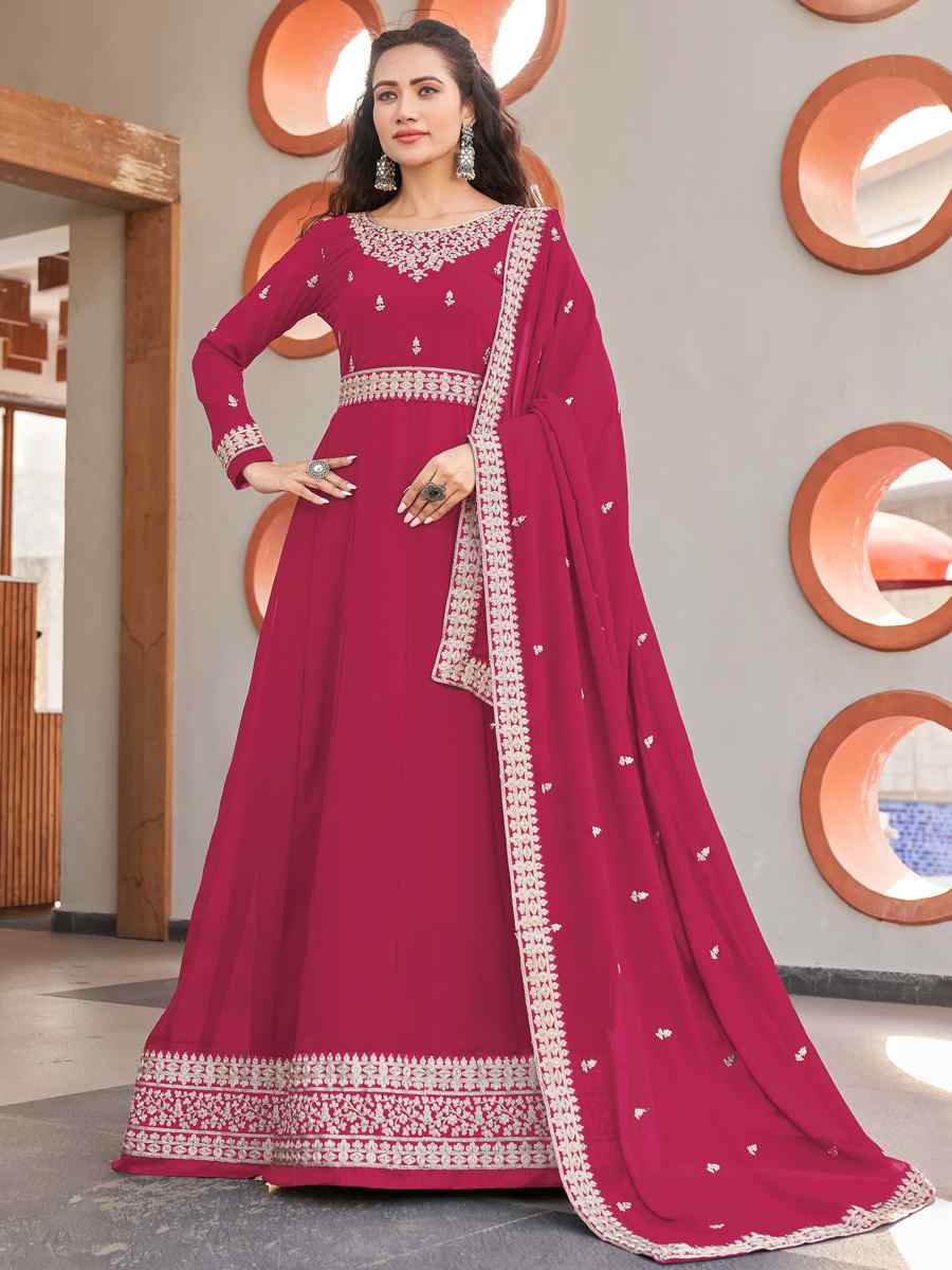 Pink Faux Georgette Embroidered Festival Wedding Anarkali Salwar Kameez