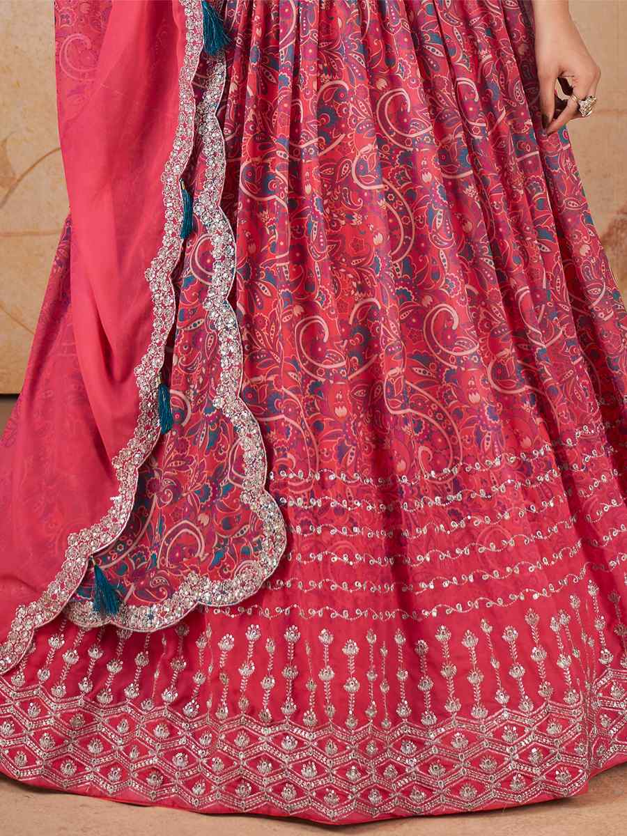 Pink Faux Georgette Embroidered Festival Wedding Circular Lehenga Choli
