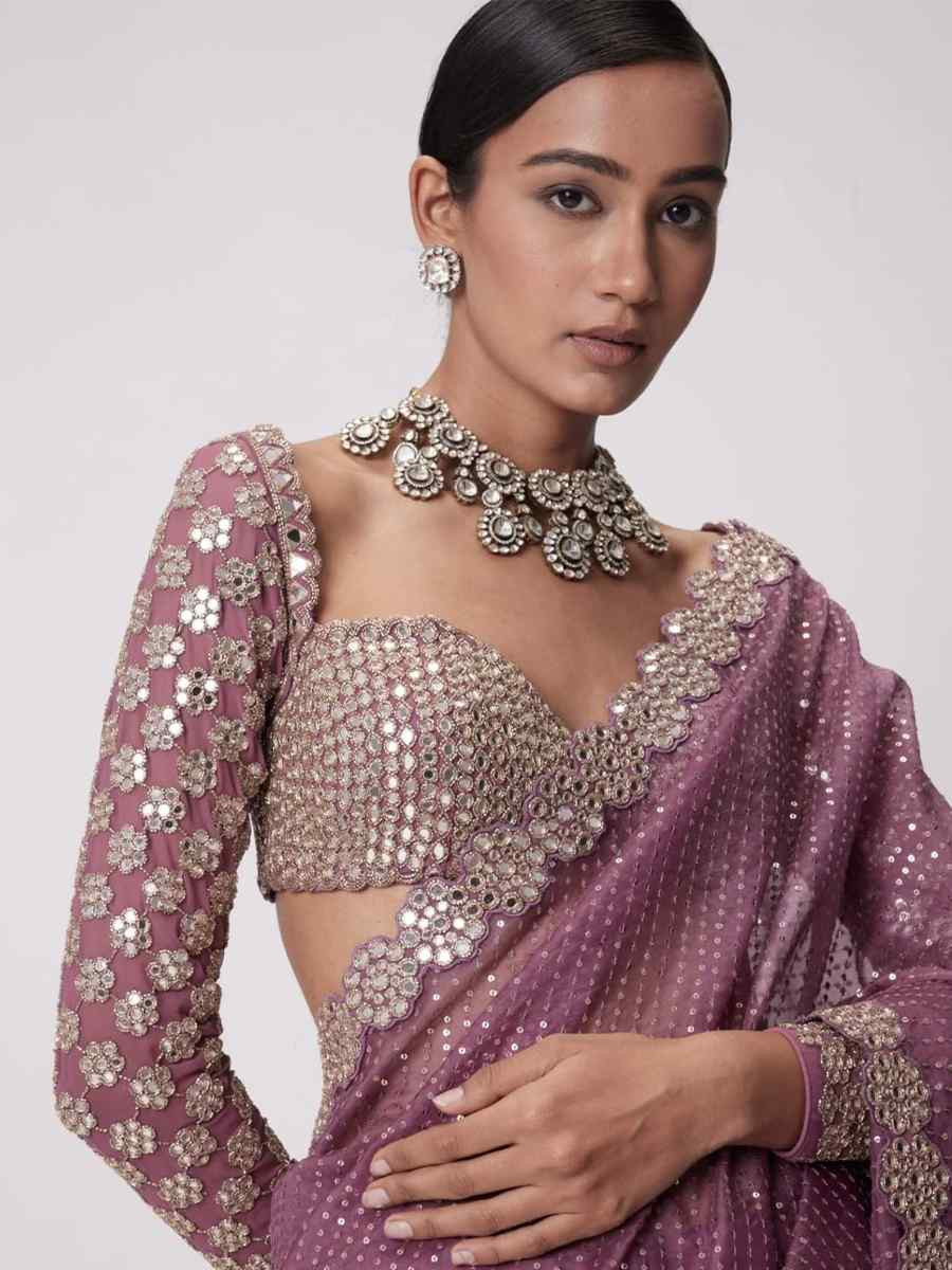 Pink Faux Georgette Embroidered Festival Wedding Fancy Heavy Border Saree