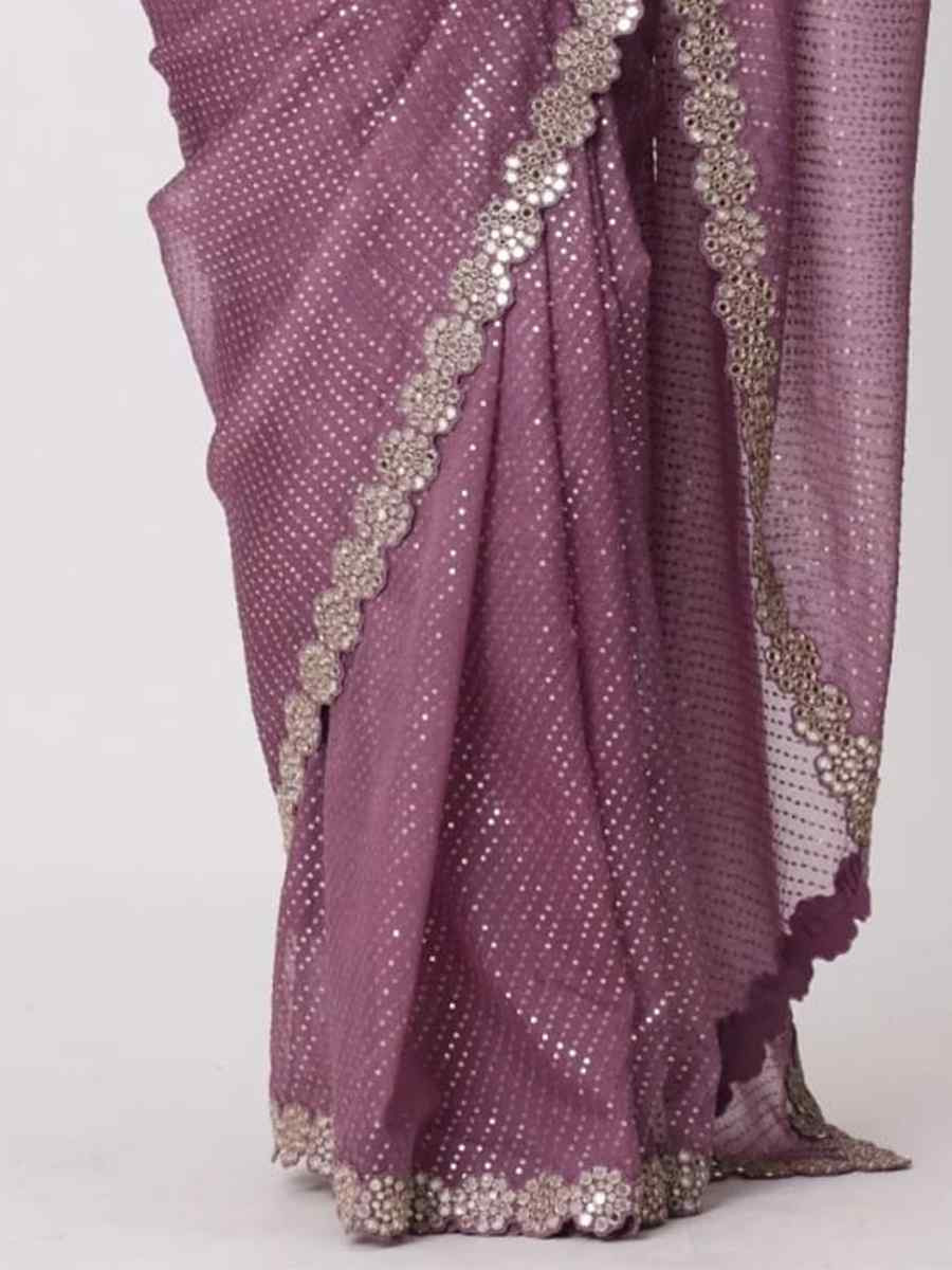 Pink Faux Georgette Embroidered Festival Wedding Fancy Heavy Border Saree