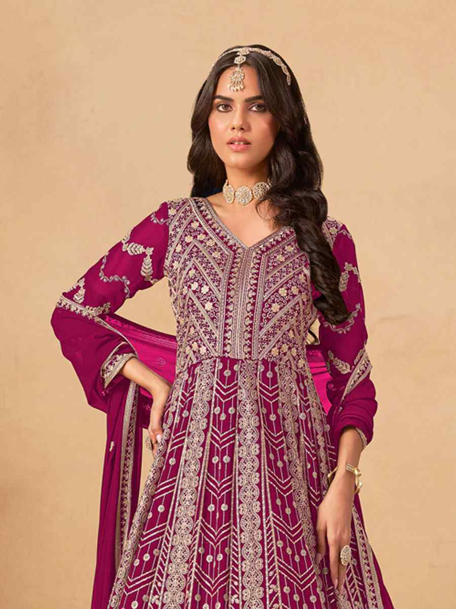 Pink Faux Georgette Embroidered Festival Wedding Lawn Salwar Kameez