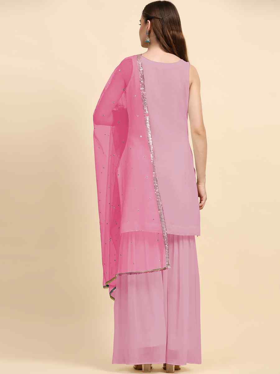 Pink Faux Georgette Embroidered Festival Wedding Palazzo Pant Salwar Kameez
