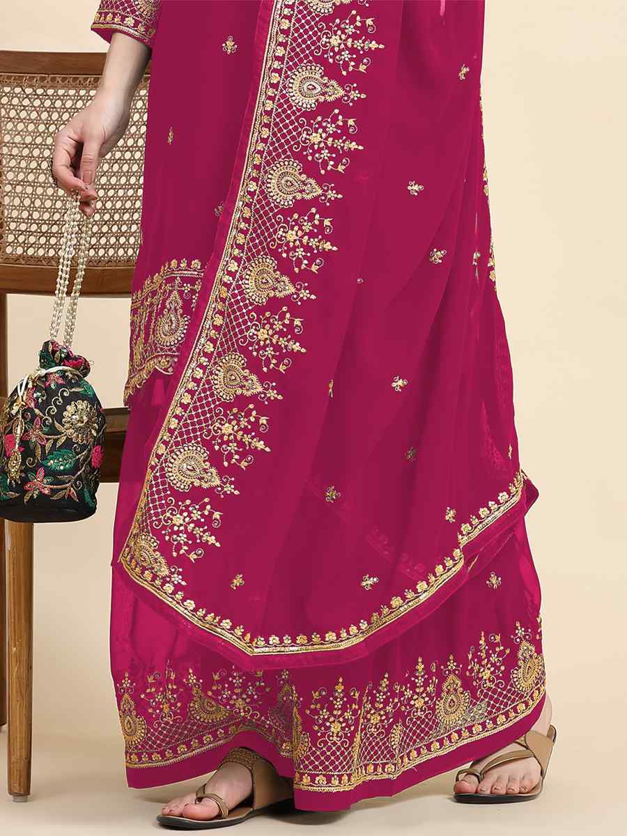 Pink Faux Georgette Embroidered Festival Wedding Palazzo Pant Salwar Kameez