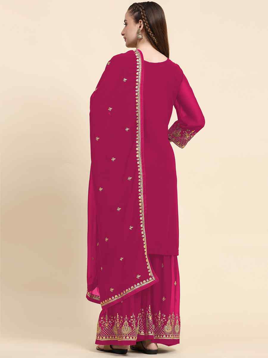 Pink Faux Georgette Embroidered Festival Wedding Palazzo Pant Salwar Kameez