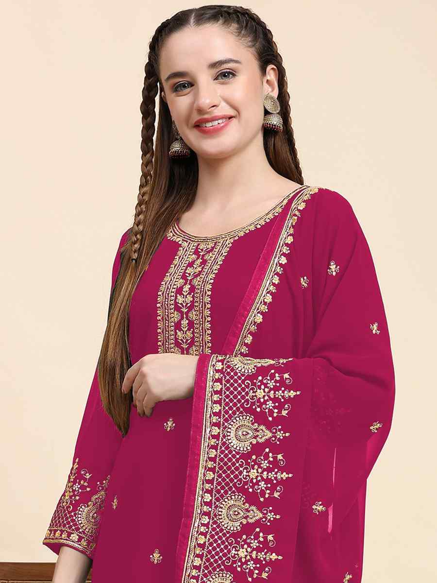 Pink Faux Georgette Embroidered Festival Wedding Palazzo Pant Salwar Kameez