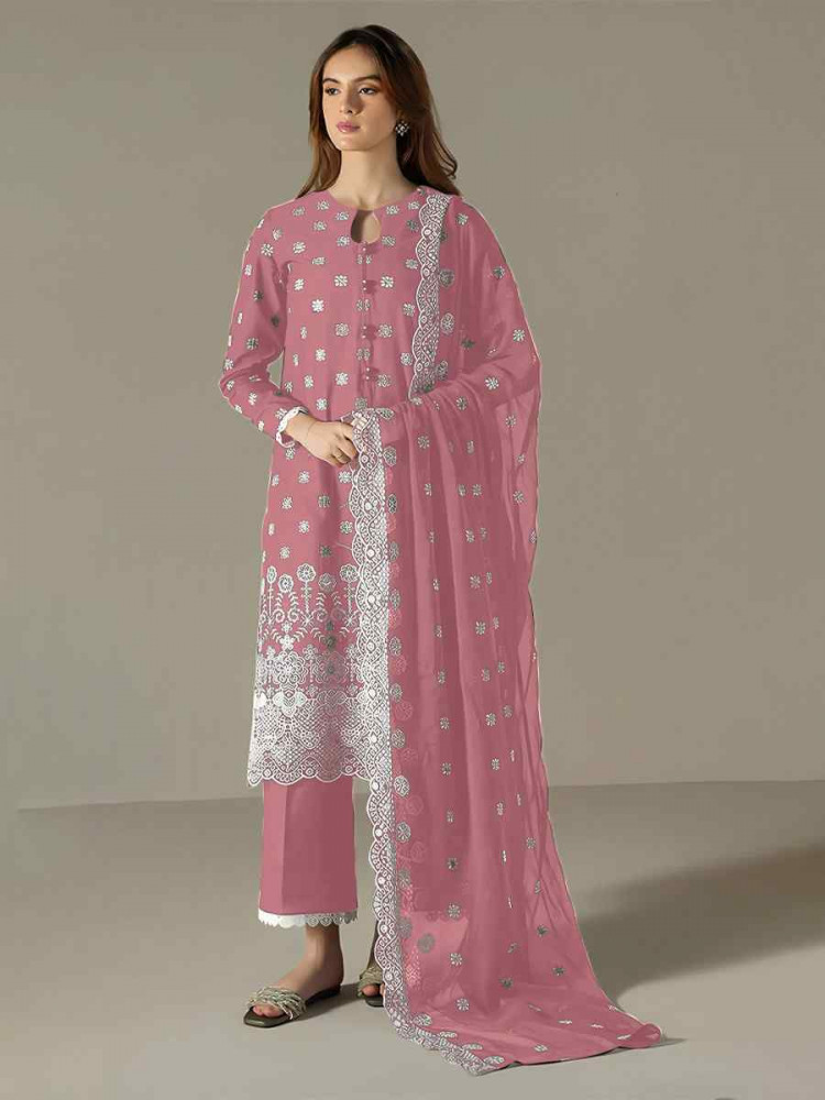 Pink Faux Georgette Embroidered Festival Wedding Pant Salwar Kameez