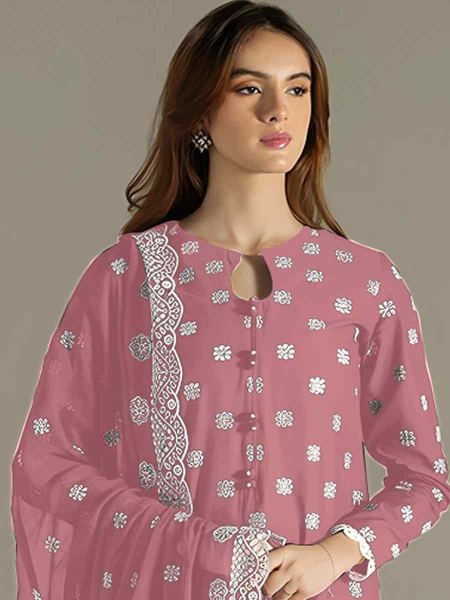 Pink Faux Georgette Embroidered Festival Wedding Pant Salwar Kameez