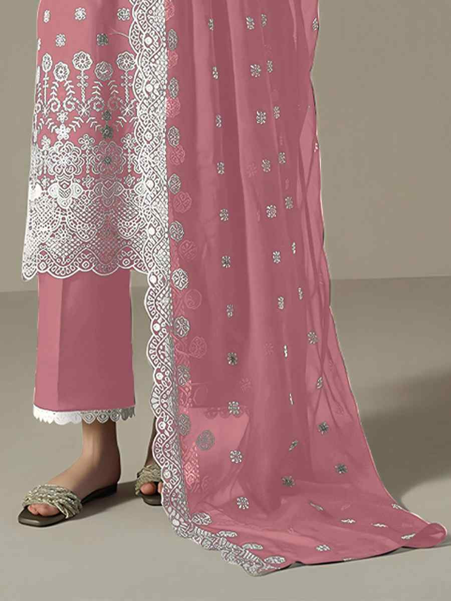 Pink Faux Georgette Embroidered Festival Wedding Pant Salwar Kameez