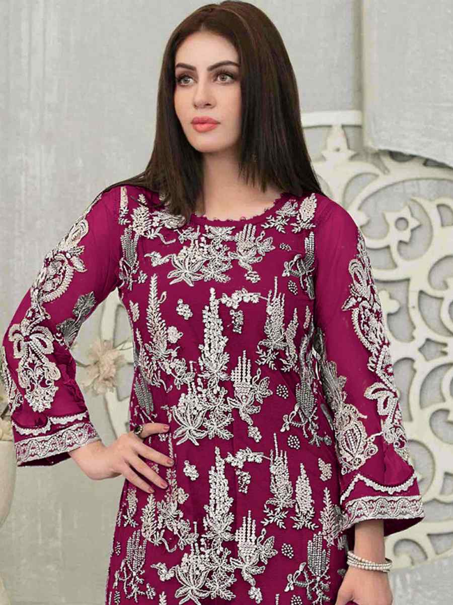 Pink Faux Georgette Embroidered Festival Wedding Pant Salwar Kameez
