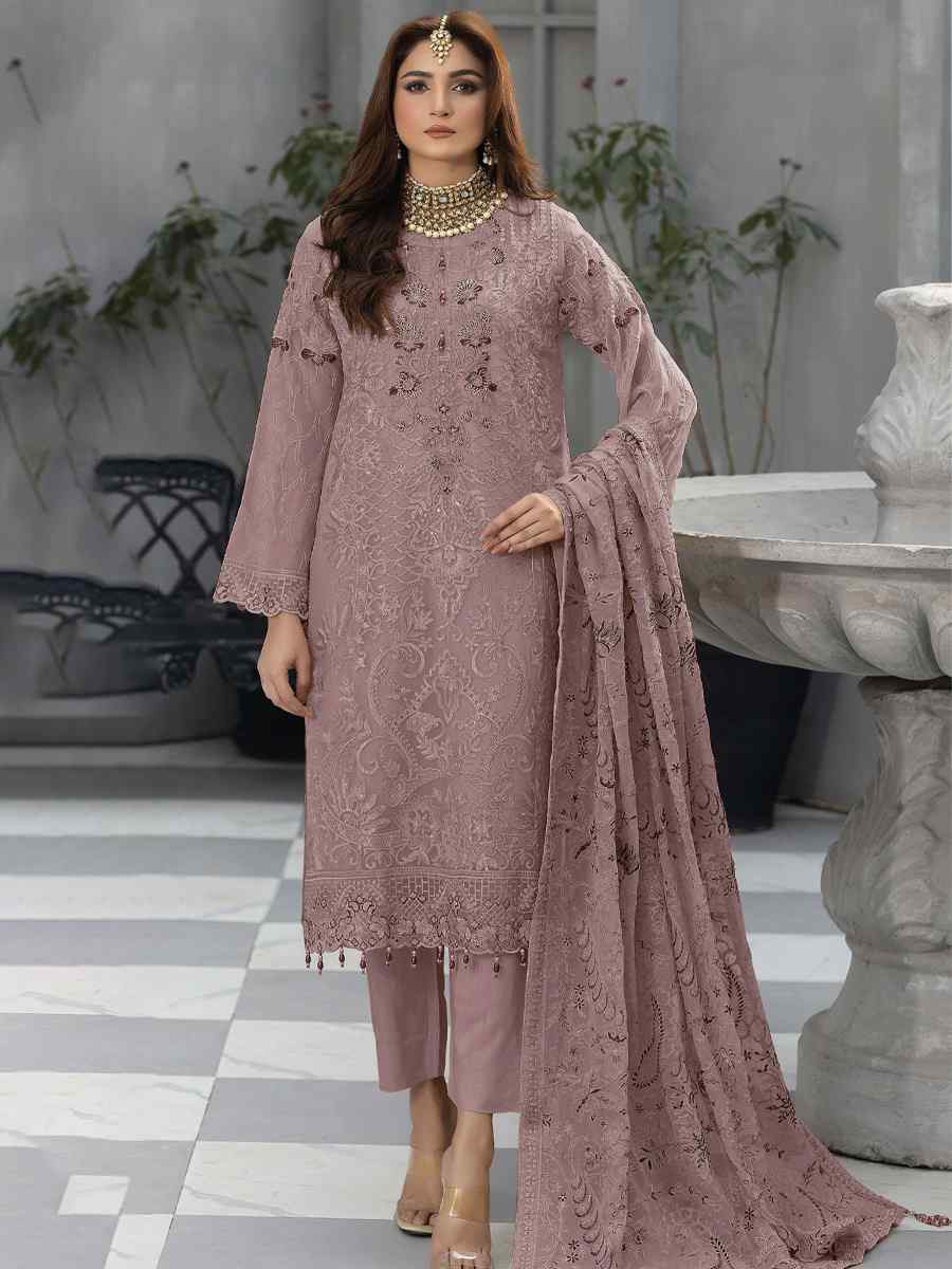 Pink Faux Georgette Embroidered Festival Wedding Pant Salwar Kameez