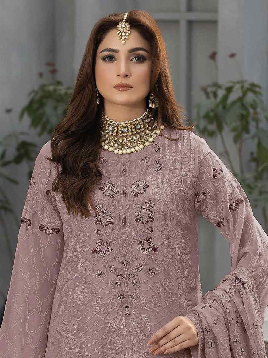 Pink Faux Georgette Embroidered Festival Wedding Pant Salwar Kameez