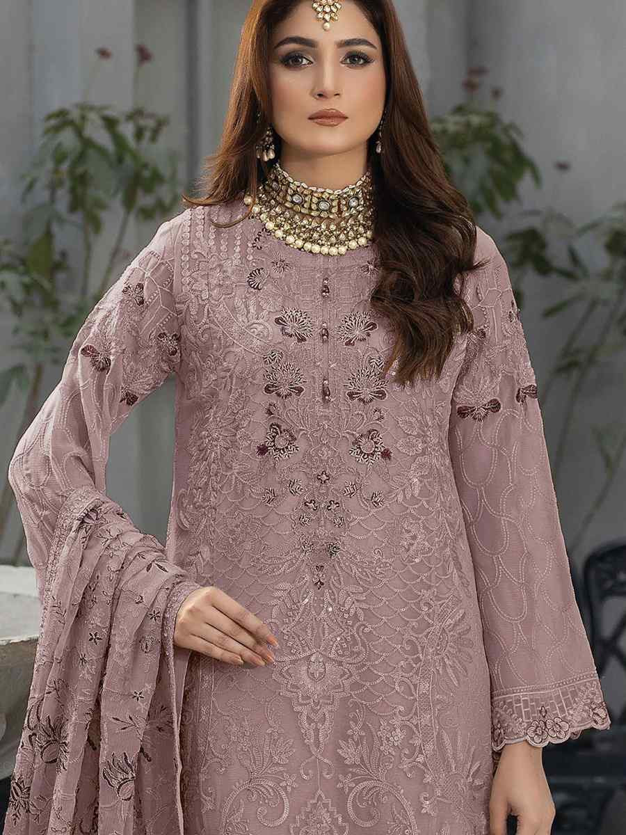 Pink Faux Georgette Embroidered Festival Wedding Pant Salwar Kameez