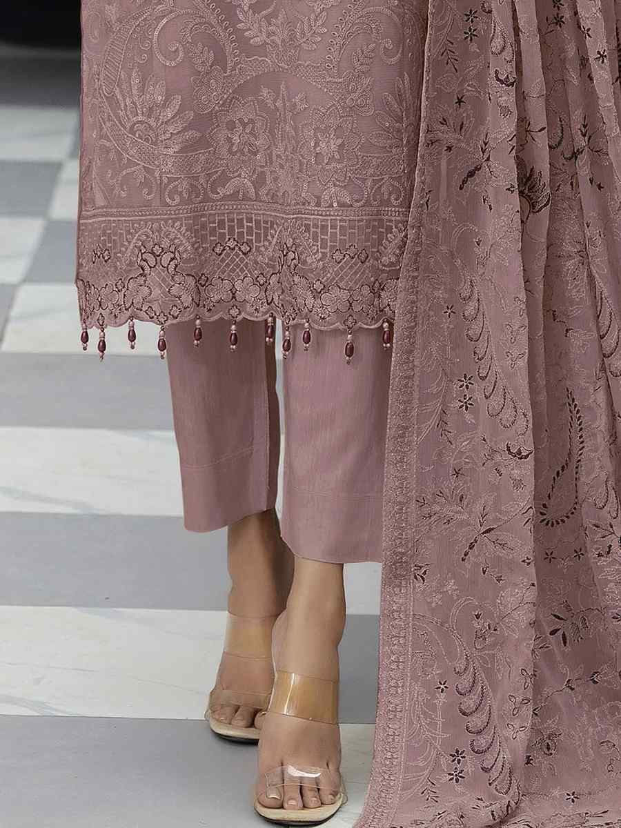 Pink Faux Georgette Embroidered Festival Wedding Pant Salwar Kameez