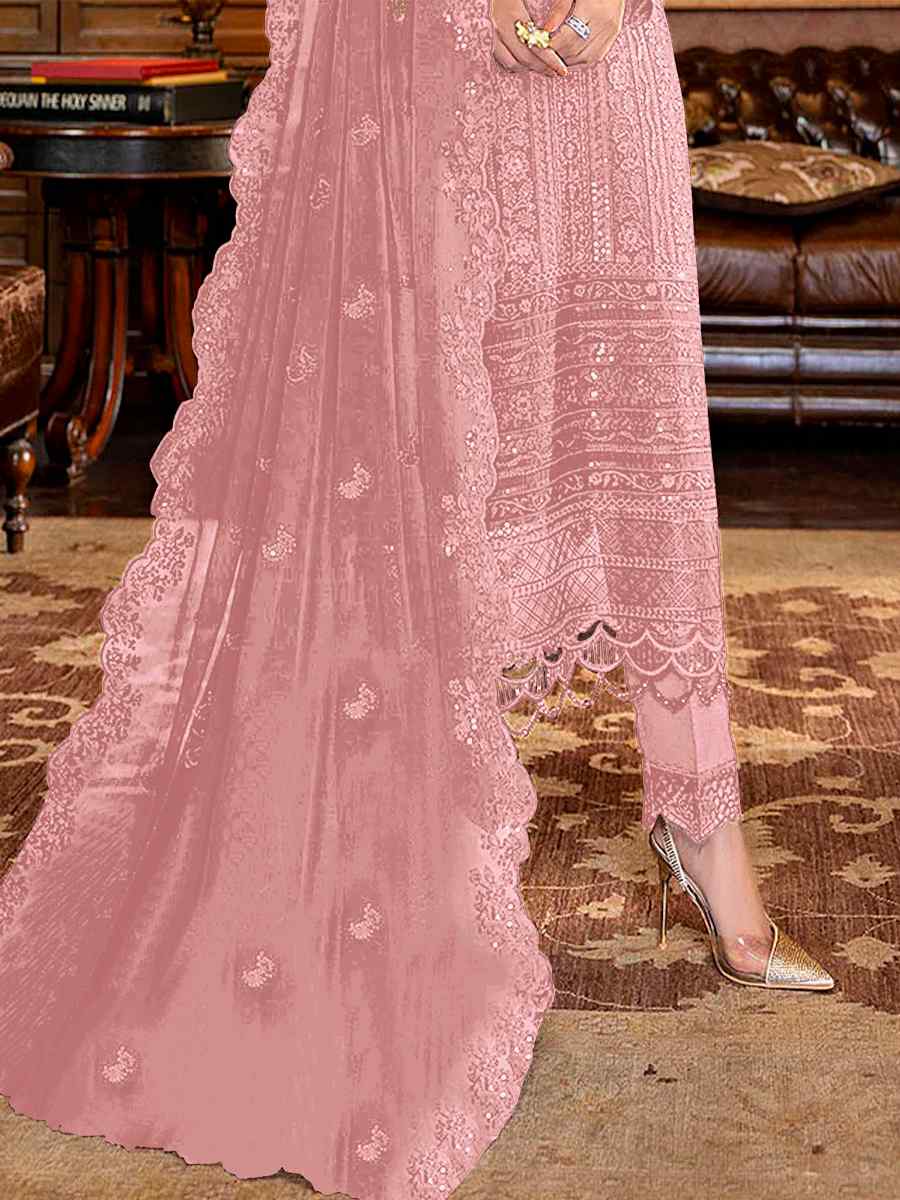 Pink Faux Georgette Embroidered Festival Wedding Pant Salwar Kameez