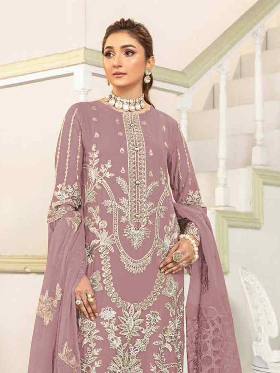 Pink Faux Georgette Embroidered Festival Wedding Pant Salwar Kameez