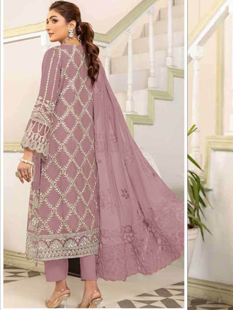 Pink Faux Georgette Embroidered Festival Wedding Pant Salwar Kameez