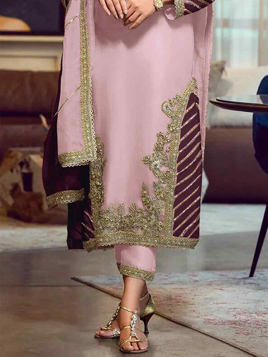 Pink Faux Georgette Embroidered Festival Wedding Pant Salwar Kameez