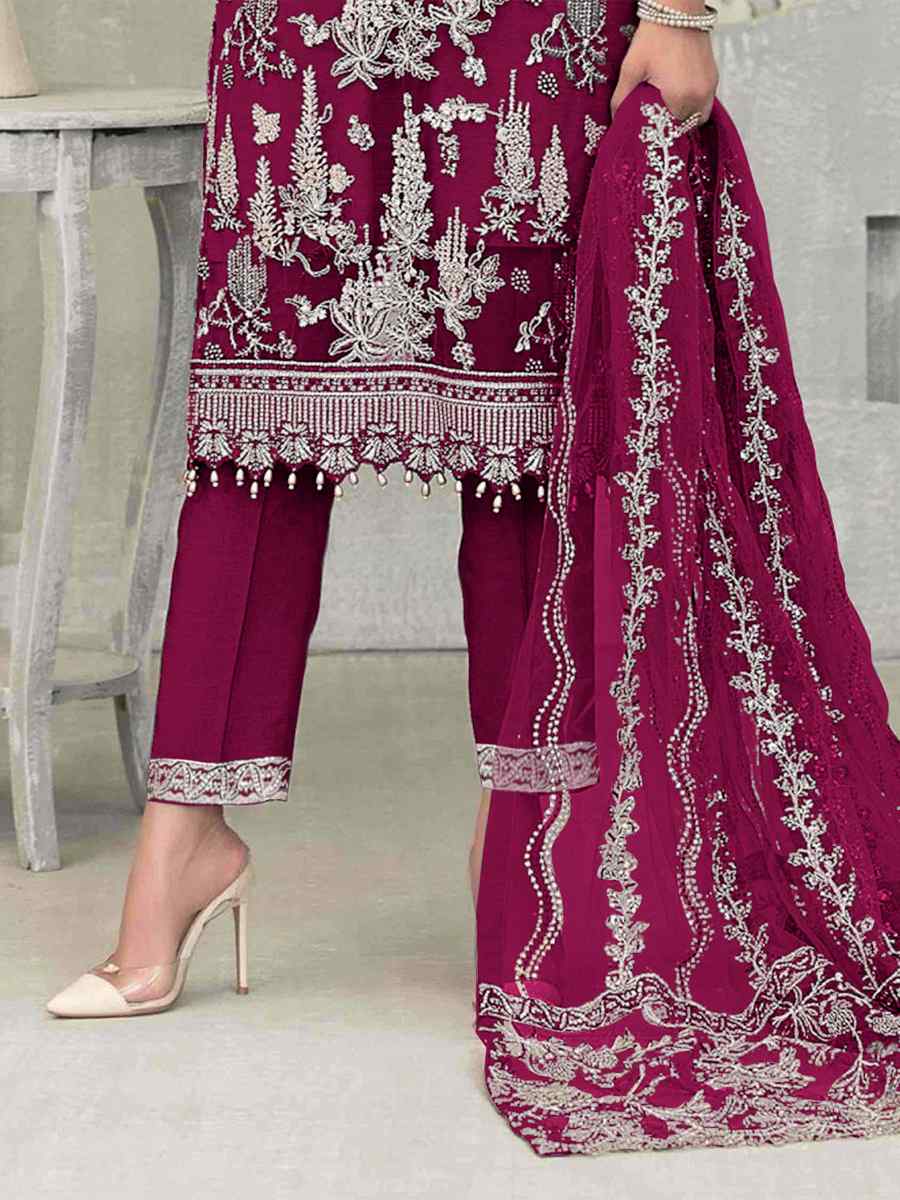 Pink Faux Georgette Embroidered Festival Wedding Pant Salwar Kameez