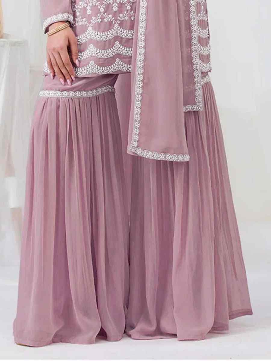 Pink Faux Georgette Embroidered Festival Wedding Sharara Pant Salwar Kameez