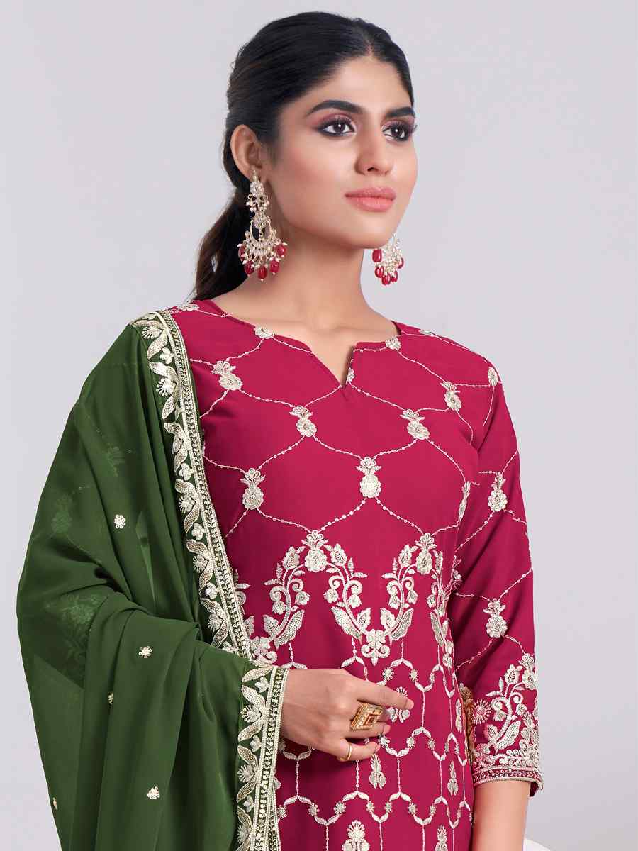Pink Faux Georgette Embroidered Festival Wedding Sharara Pant Salwar Kameez