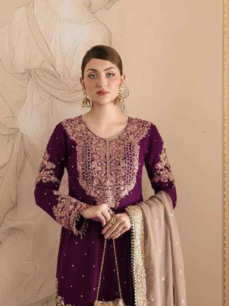 Pink Faux Georgette Embroidered Festival Wedding Sharara Pant Salwar Kameez