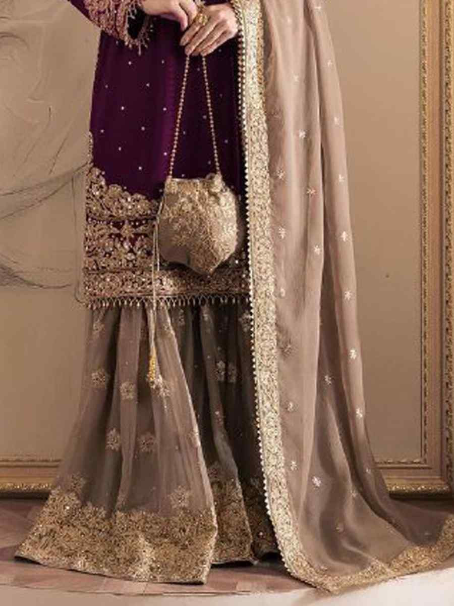 Pink Faux Georgette Embroidered Festival Wedding Sharara Pant Salwar Kameez