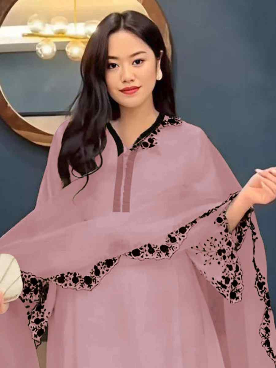 Pink Faux Georgette Embroidered Party Casual Ready Palazzo Pant Salwar Kameez