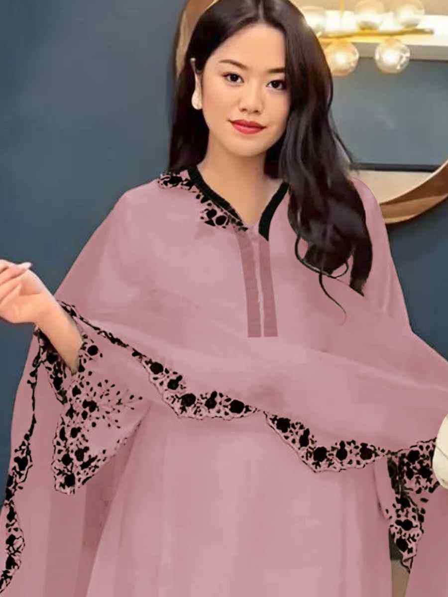 Pink Faux Georgette Embroidered Party Casual Ready Palazzo Pant Salwar Kameez