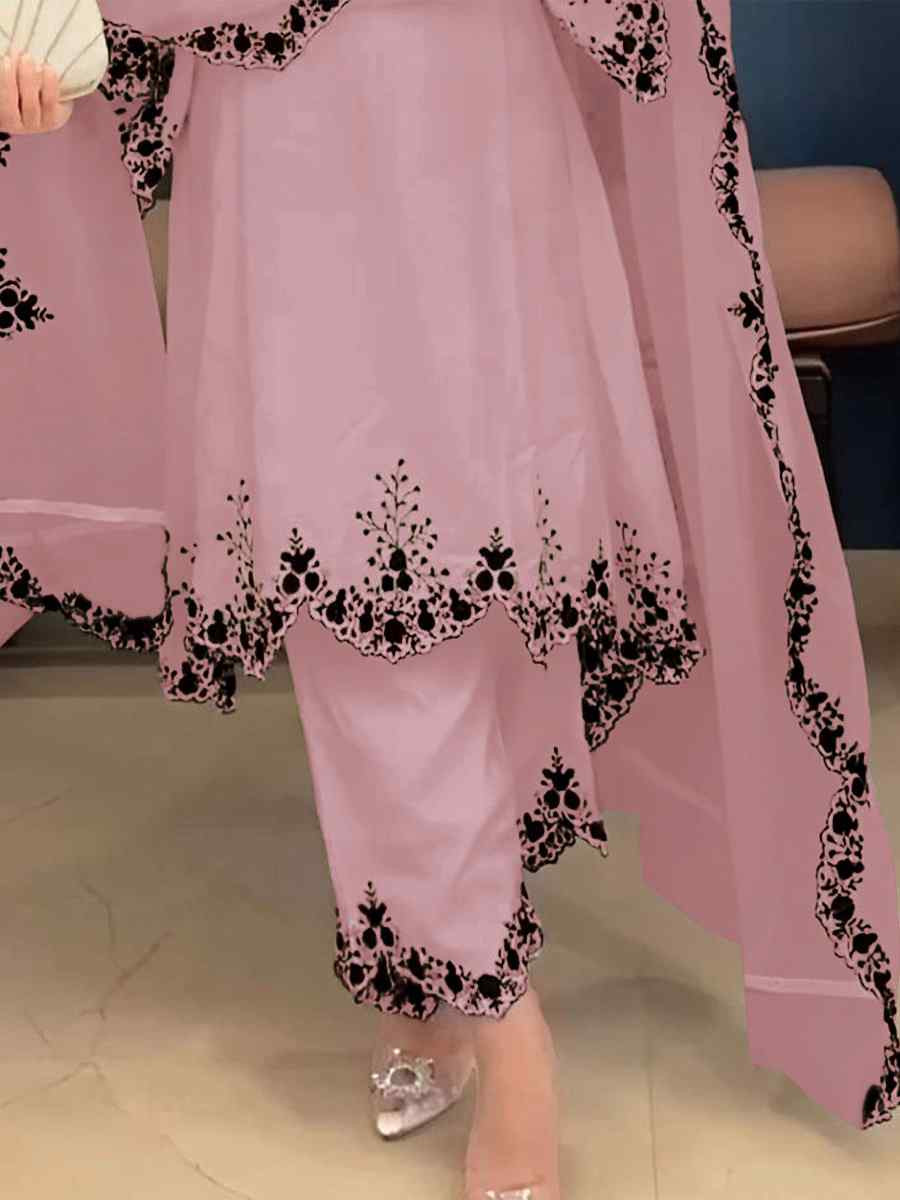 Pink Faux Georgette Embroidered Party Casual Ready Palazzo Pant Salwar Kameez