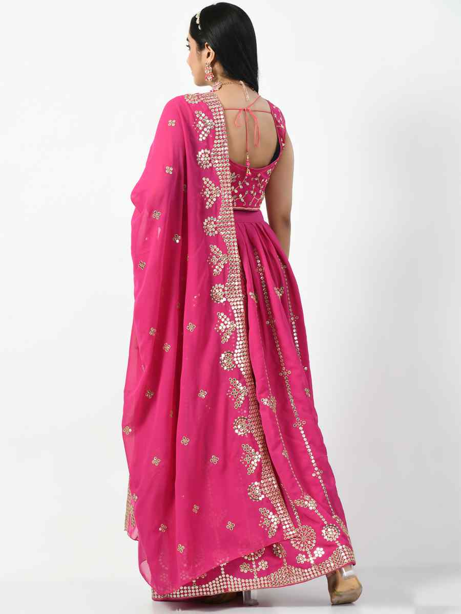 Pink Faux Georgette Embroidered Party Wear Festival Circular Lehenga Choli