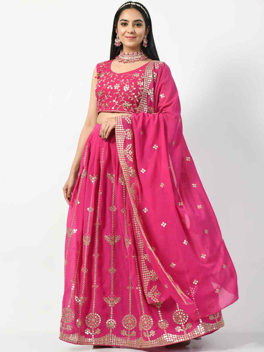 Pink Faux Georgette Embroidered Party Wear Festival Circular Lehenga Choli