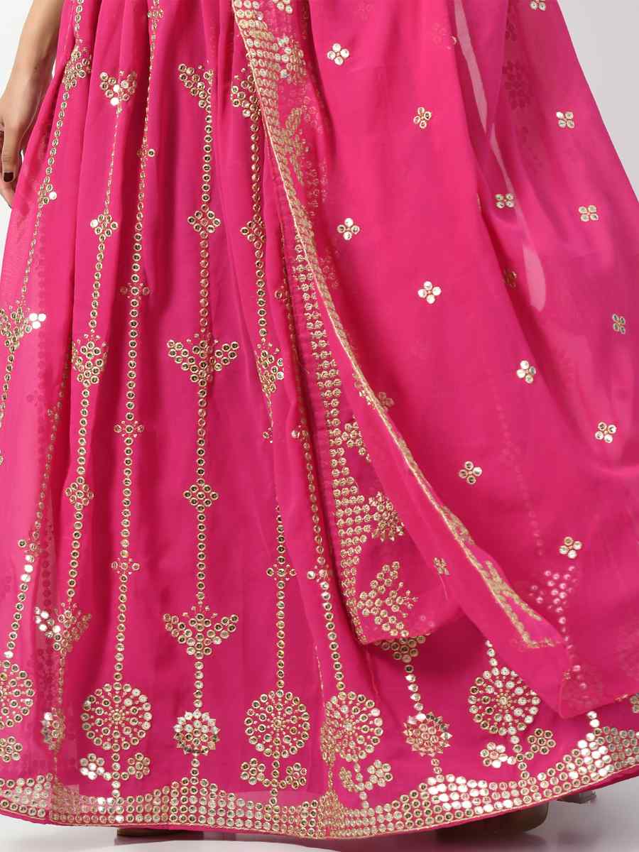 Pink Faux Georgette Embroidered Party Wear Festival Circular Lehenga Choli