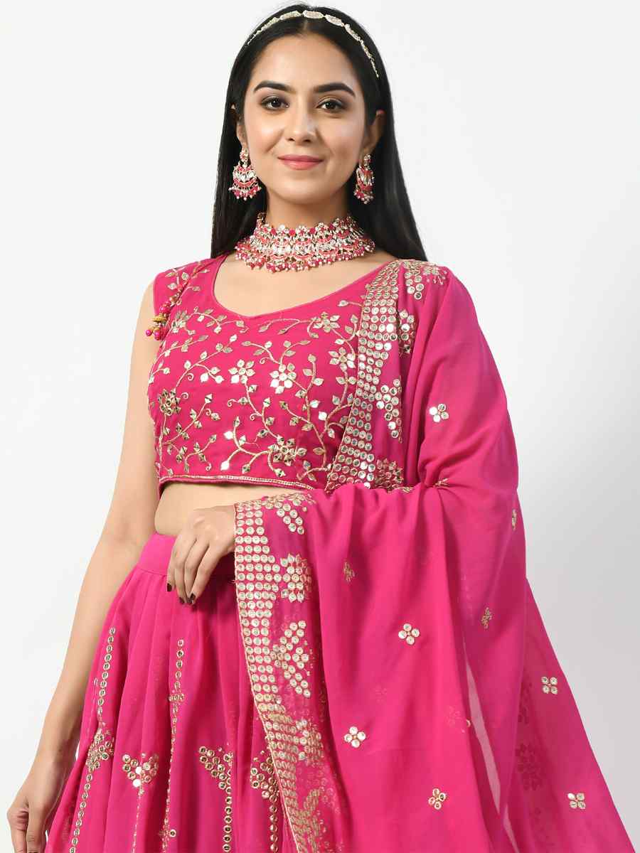 Pink Faux Georgette Embroidered Party Wear Festival Circular Lehenga Choli