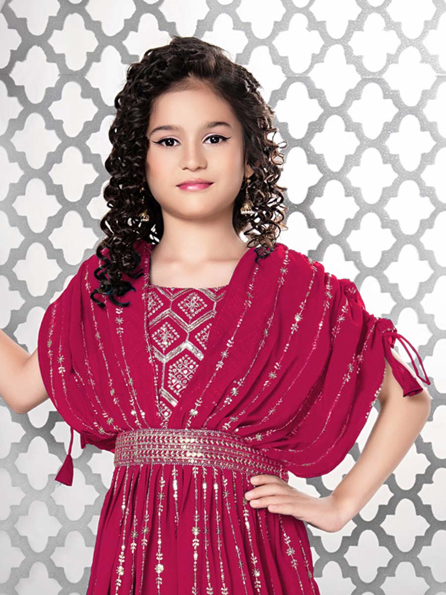 Pink Faux Georgette Embroidered Party Wedding Salwars Girls Wear