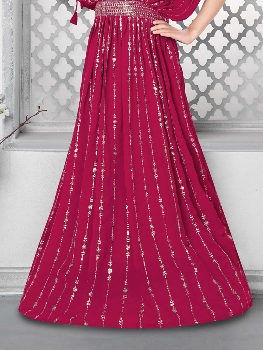 Pink Faux Georgette Embroidered Party Wedding Salwars Girls Wear
