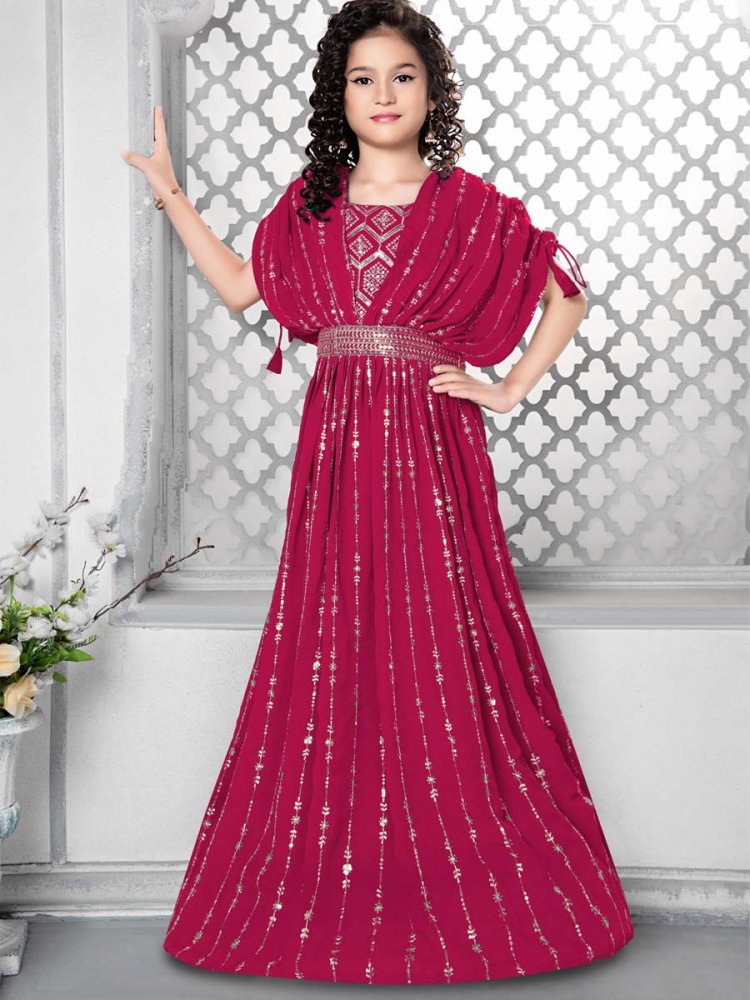 Pink Faux Georgette Embroidered Party Wedding Salwars Girls Wear
