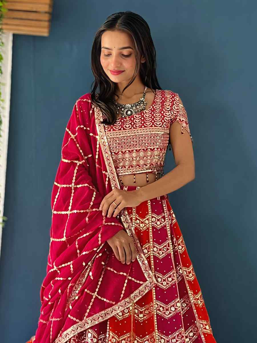 Pink Faux Georgette Embroidered Wedding Festival Heavy Border Lehenga Choli