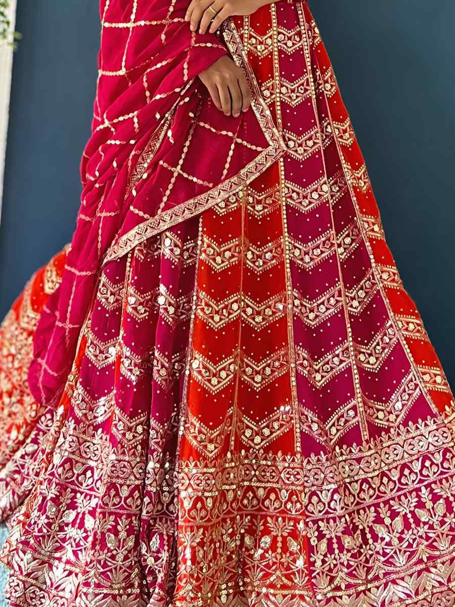 Pink Faux Georgette Embroidered Wedding Festival Heavy Border Lehenga Choli