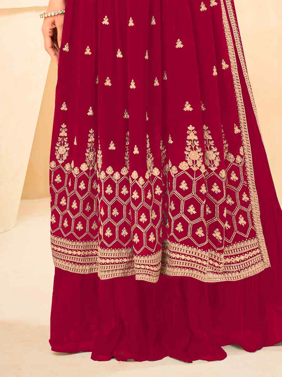 Pink Faux Georgette Embroidered Wedding Festival Lawn Palazzo Pant Salwar Kameez