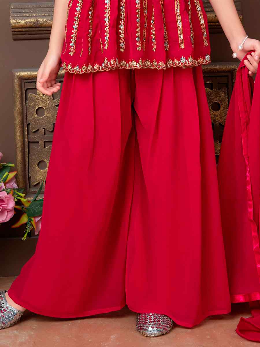 Pink Faux Georgette Embroidered Wedding Festival Salwars Girls Wear