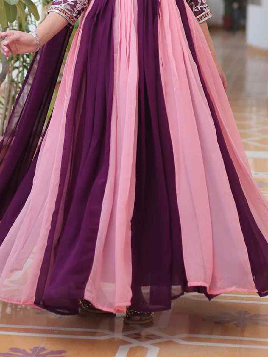 Pink Faux Georgette Embroidered Women Wear Festival Casual Wedding Gown