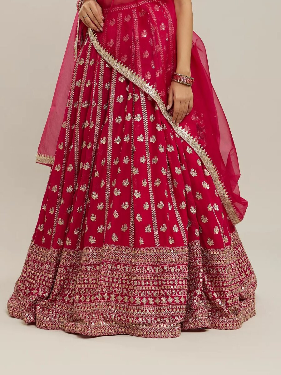 Pink Faux Georgette Embroidery Sequins Zari Wedding Party Festival Heavy Border Lehenga Choli