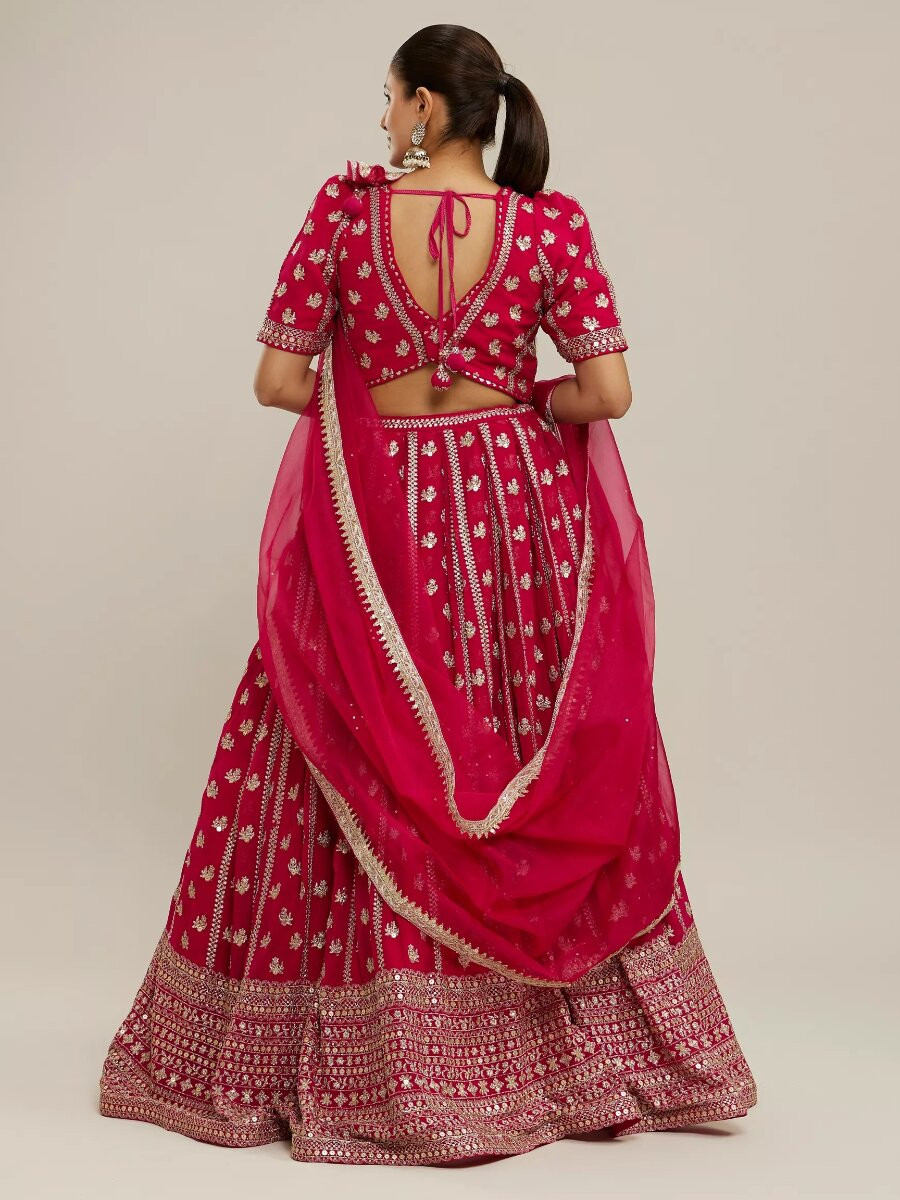 Pink Faux Georgette Embroidery Sequins Zari Wedding Party Festival Heavy Border Lehenga Choli